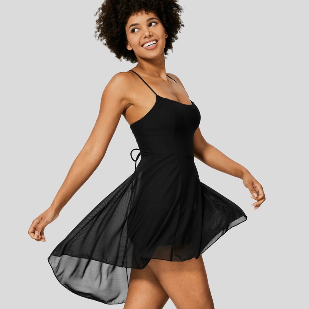 HALARA Black Mini Dress with Sheer Skirt